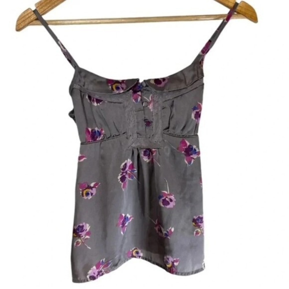 American Eagle Small Y2K Lace Trim Cami Fitted Top  Gray Floral Dainty